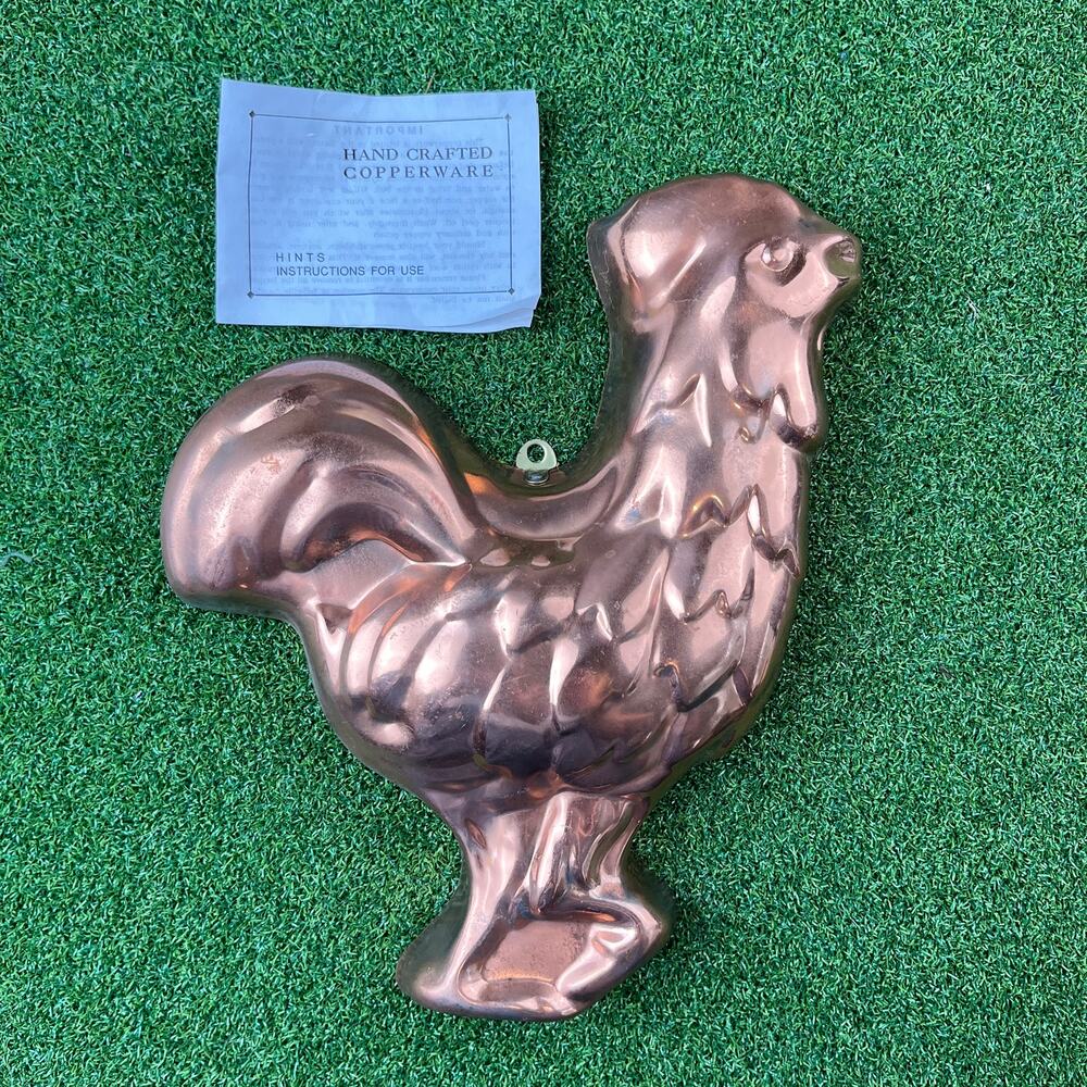 Vintage 70s Hand Crafted Copper Rooster Mold Wall Hanging Farmhouse Decor